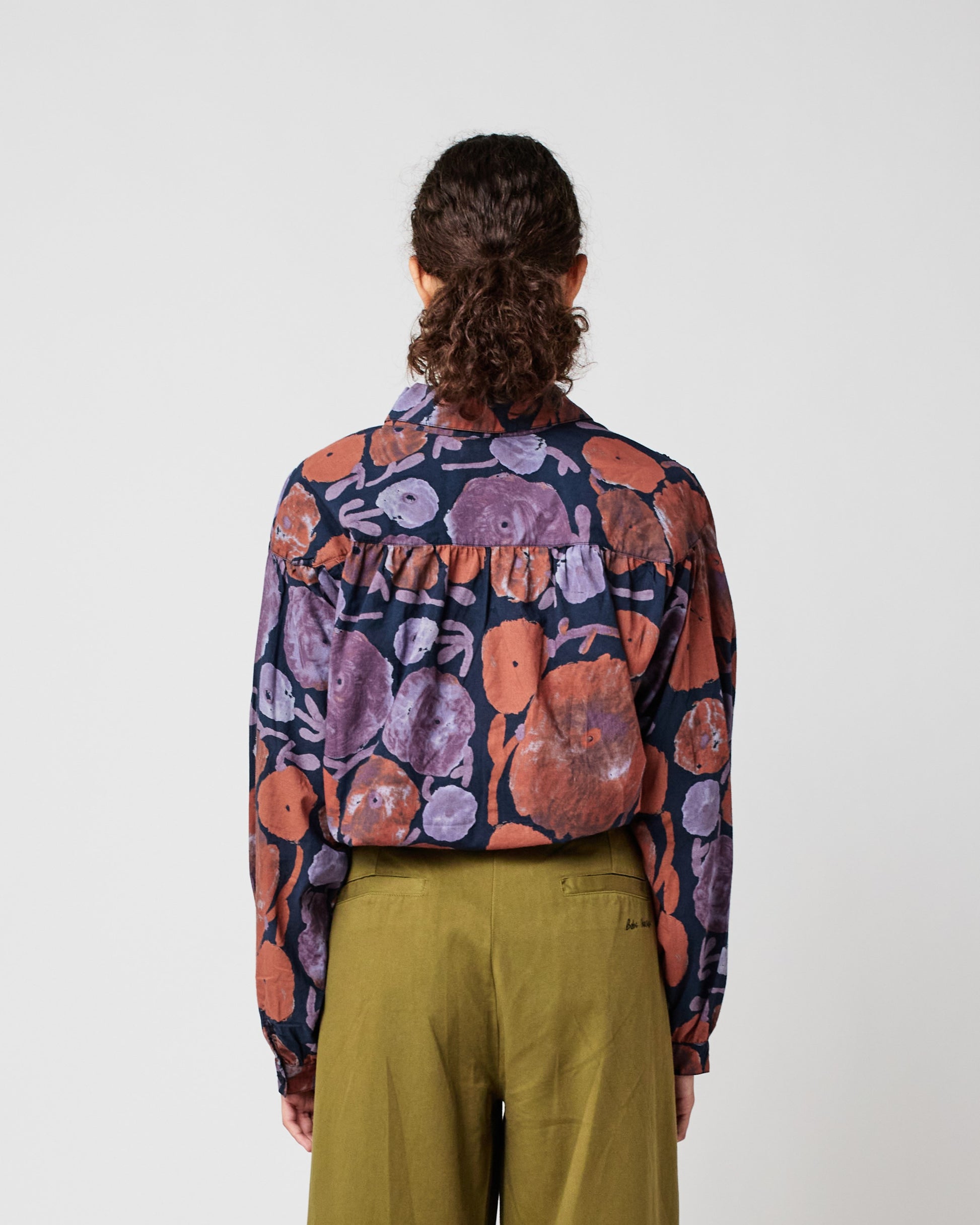 Bobo Chooses floral dahlia gathered blouse at Clad, a sustainable clothing boutique in Asheville, NC