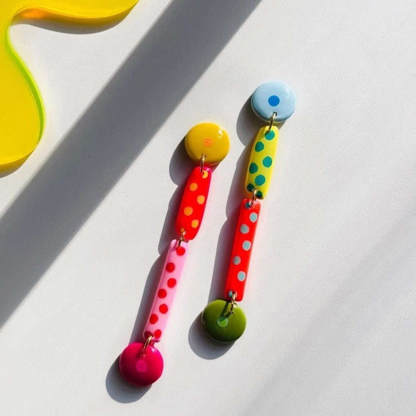 mix and match polka dot polymer clay earrings by Delaney & Blu