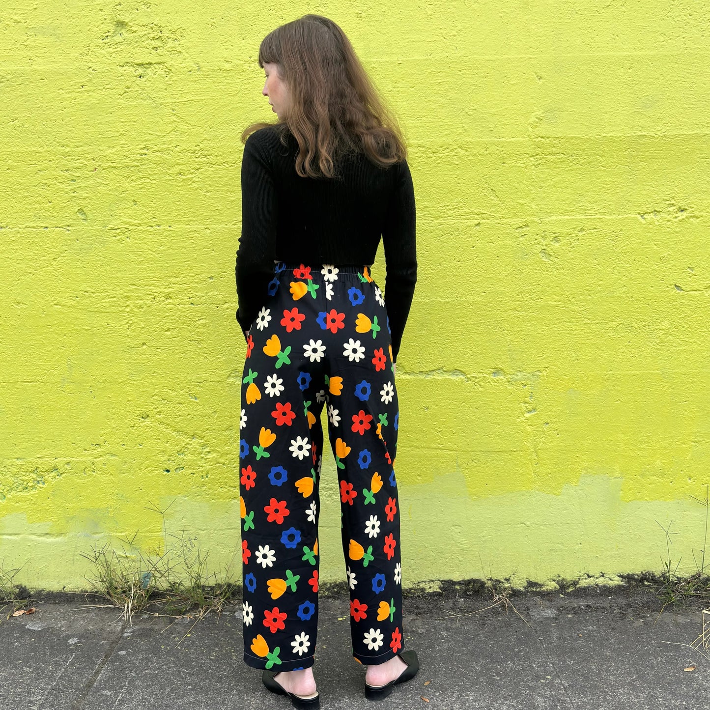 Ersa Fibers black floral abstract elastic pant