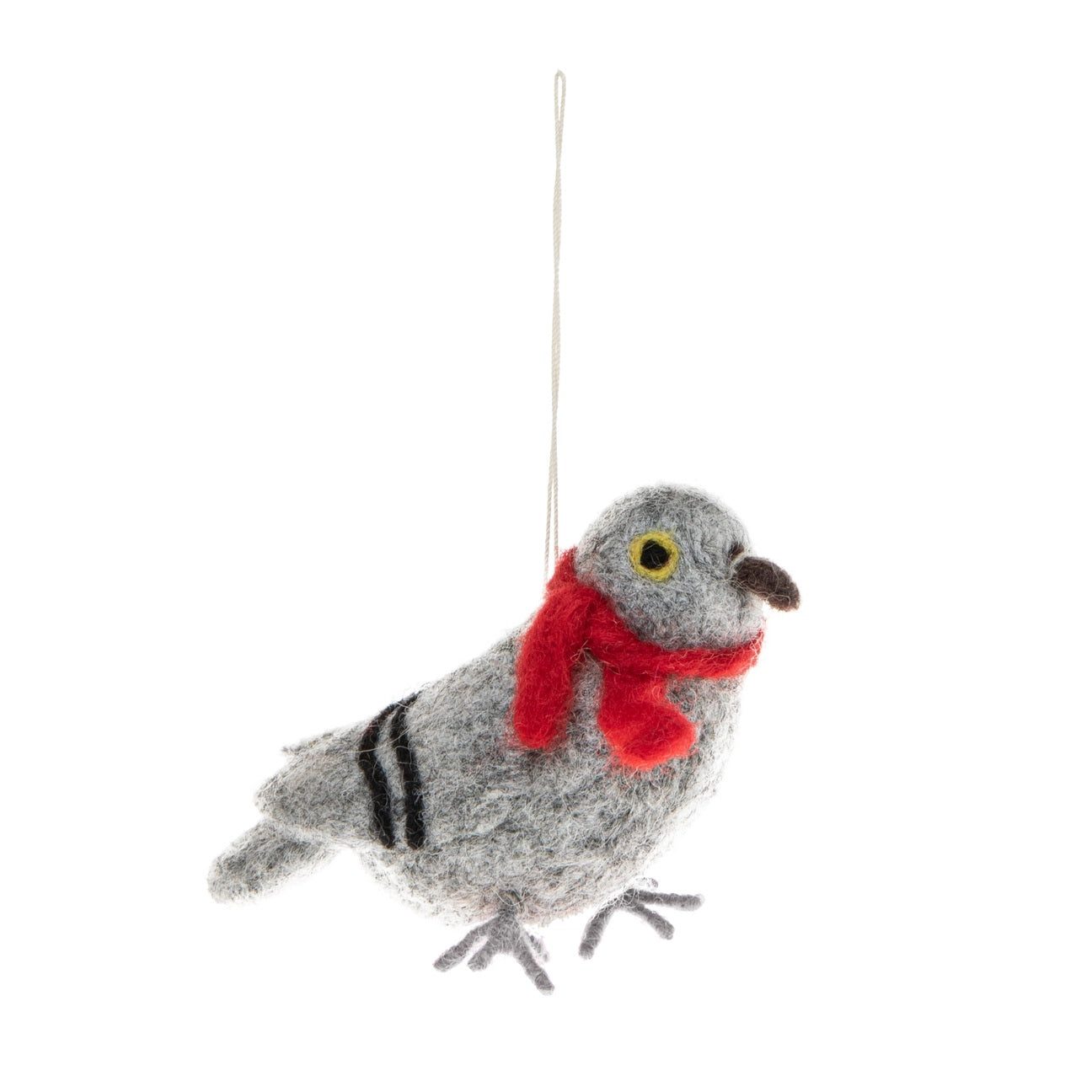 felt pigeon ornament with red scarf