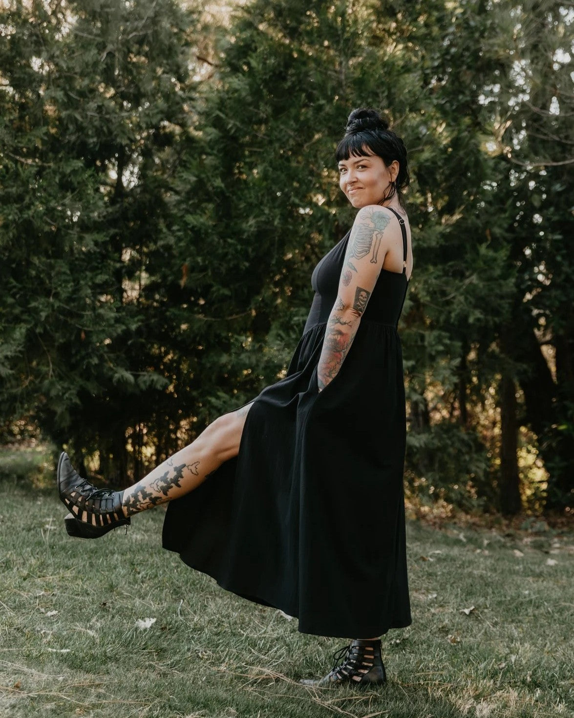 Field Day black cotton long agnes dress