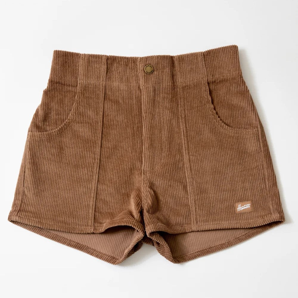 Brown corduroy women's shorts from Hammie's at Clad, a sustainable clothing boutique in Asheville, NC