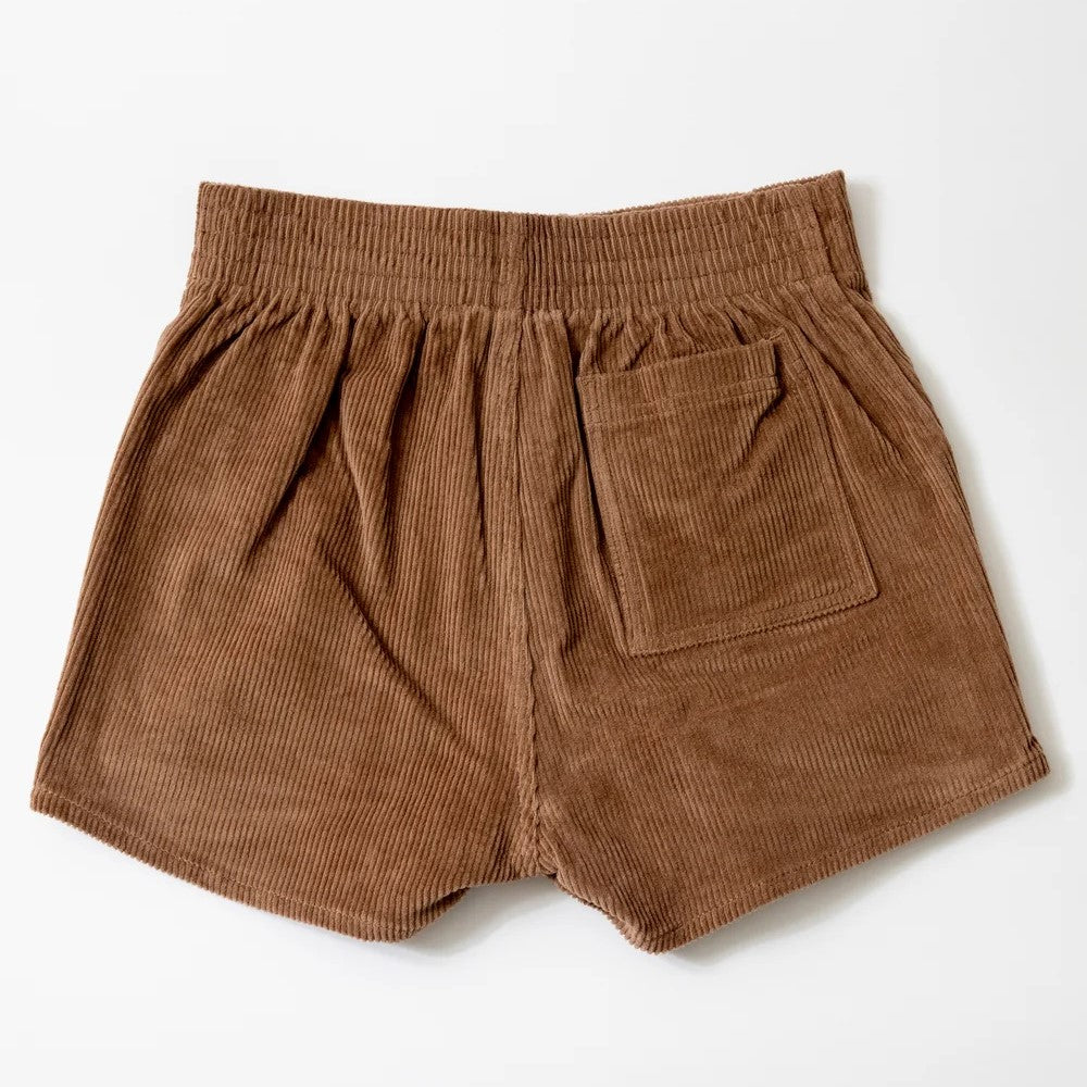 Brown corduroy women's shorts from Hammie's at Clad, a sustainable clothing boutique in Asheville, NC