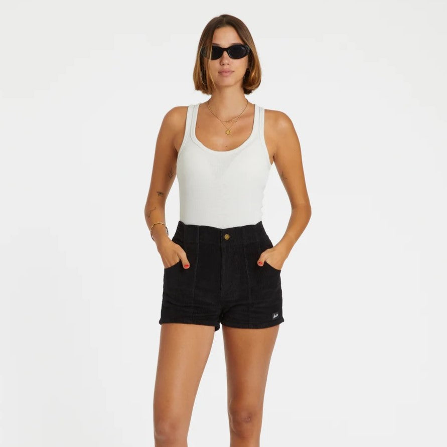 Hammie's black corduroy women's short at Clad, a sustainable clothing store in Asheville, NC