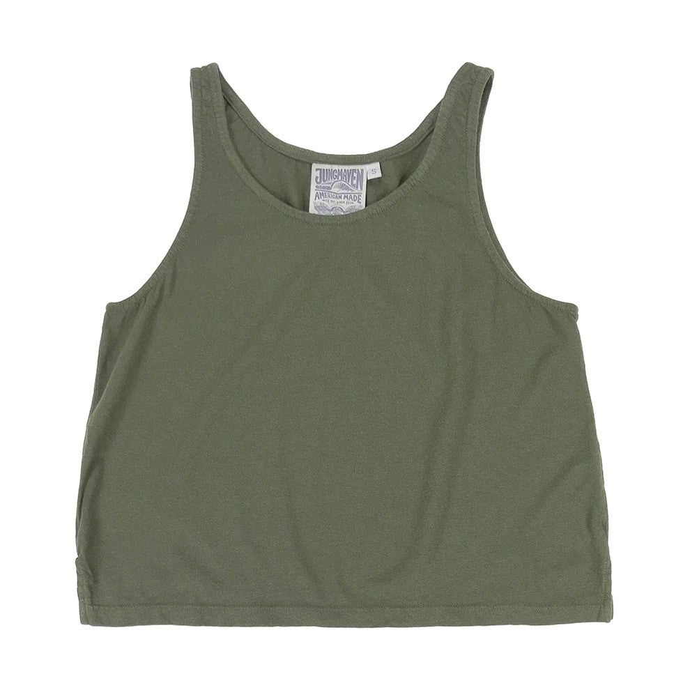 Jungmaven cropped tank top in olive green at Clad, a sustainable clothing store in Asheville, NC