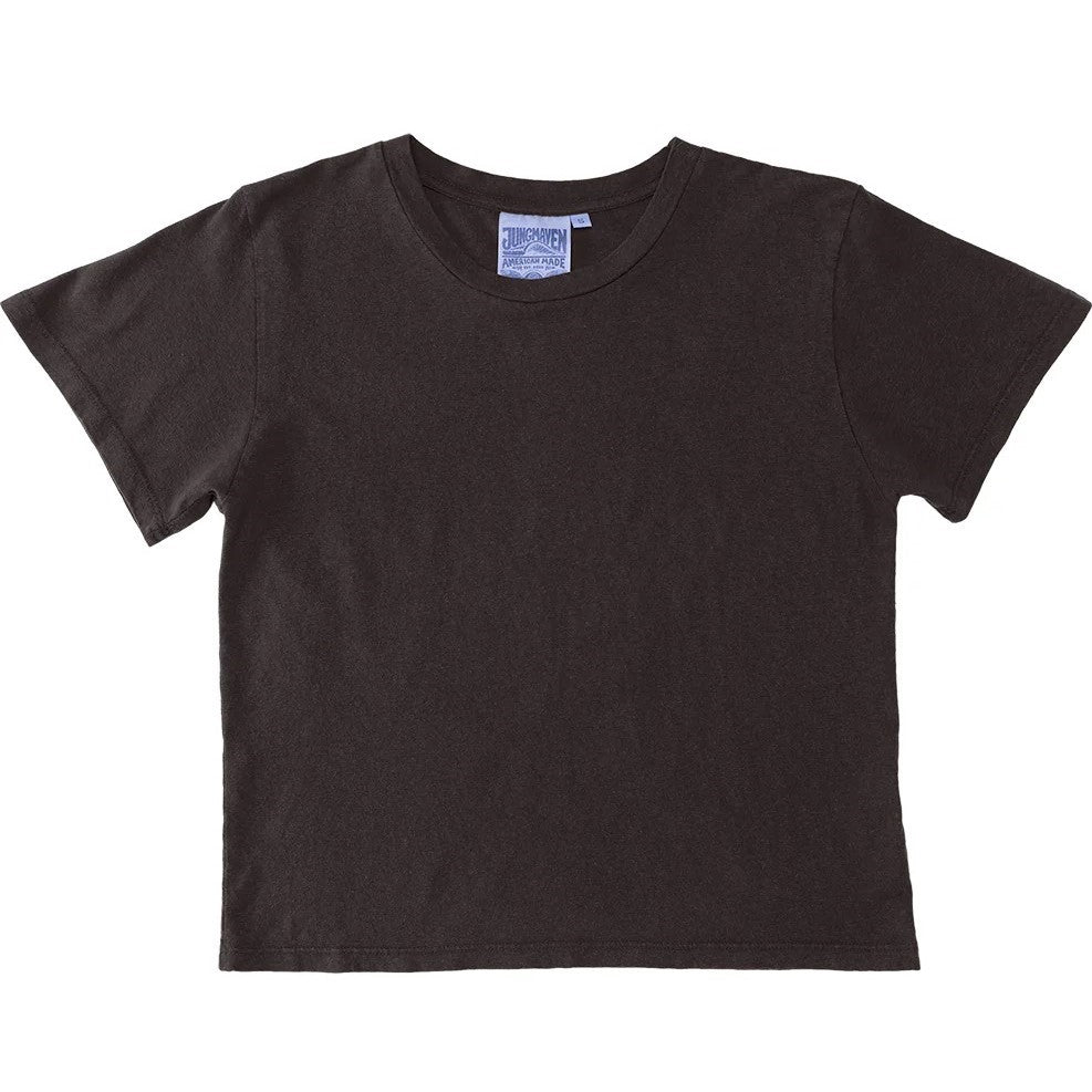 Coffee bean brown cropped lorel tee by Jungmaven. Hemp and cotton blend