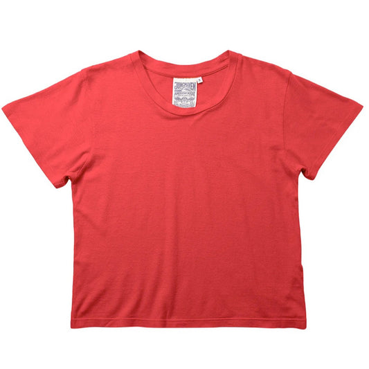 Poppy red cropped lorel tee by Jungmaven. Hemp and cotton blend