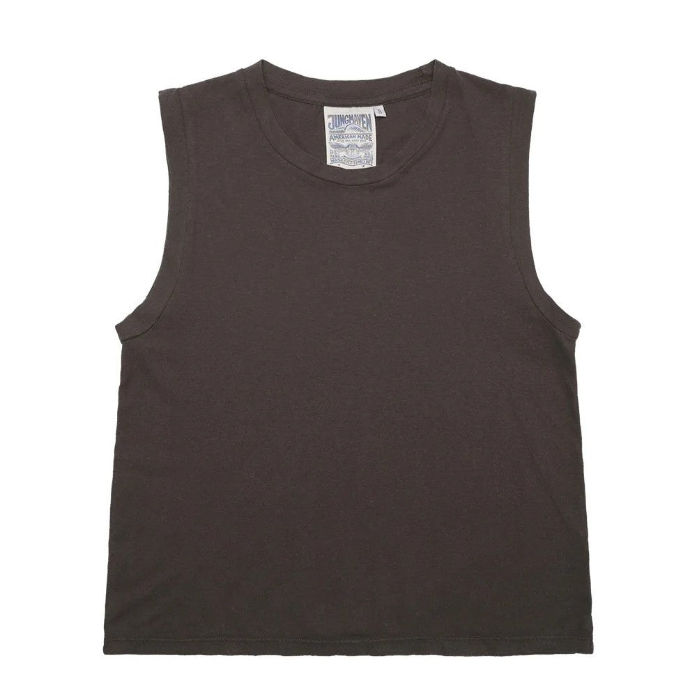 Coffee bean brown phoenix muscle tee by Jungmaven. Hemp and cotton blend