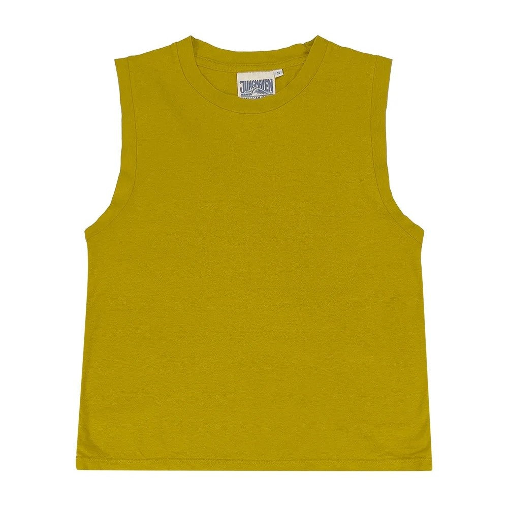 Phoenix citrine yellow dijon muscle tee by Jungmaven. Hemp and cotton blend.