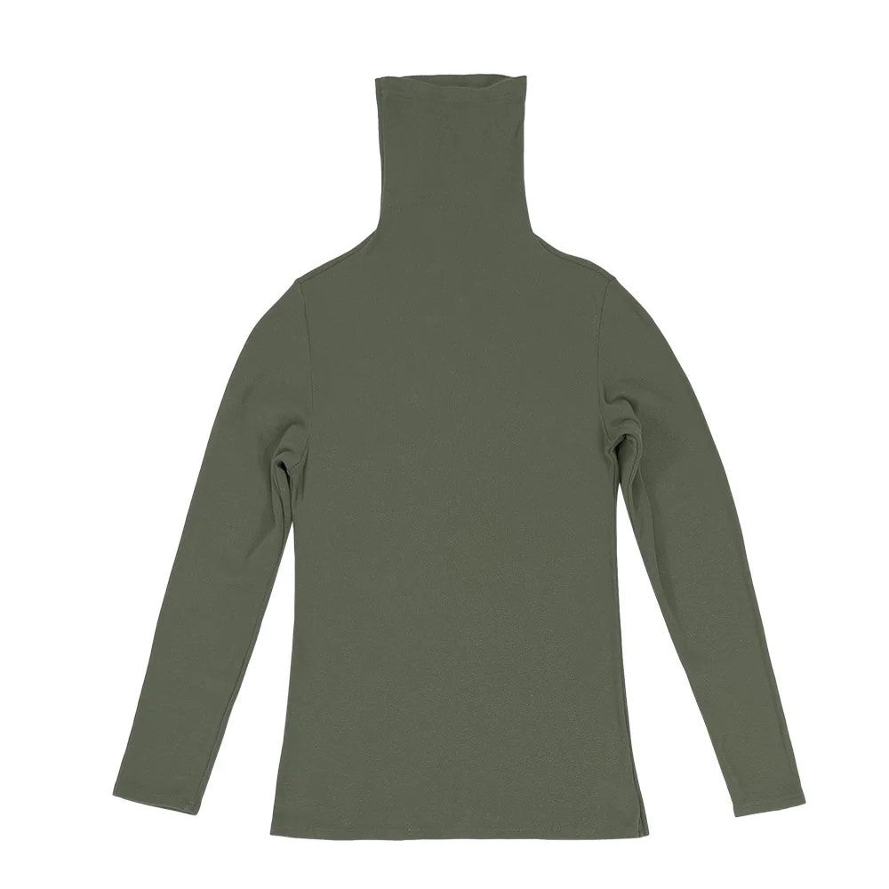 Olive Green Whidbey Turtleneck hemp and cotton blend by Jungmaven, California.