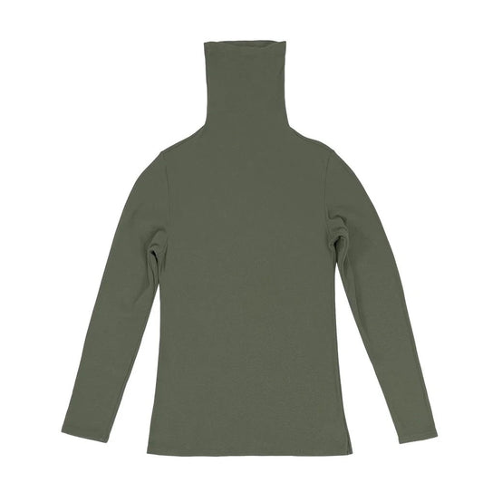 Olive Green Whidbey Turtleneck hemp and cotton blend by Jungmaven, California.
