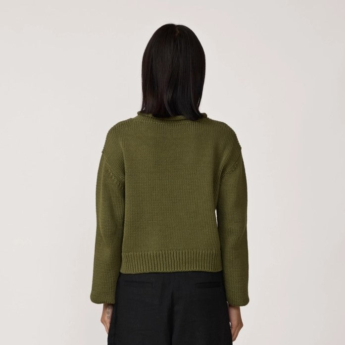 Olive Mare sweater from Laude the Label at Clad, a sustainable clothing store in Asheville, NC