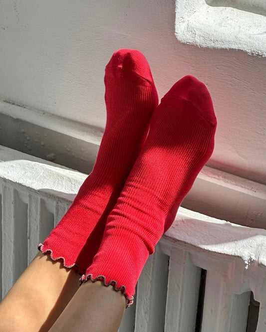 Le Bon Shoppe Noble paprika red and brown ruffled modal socks