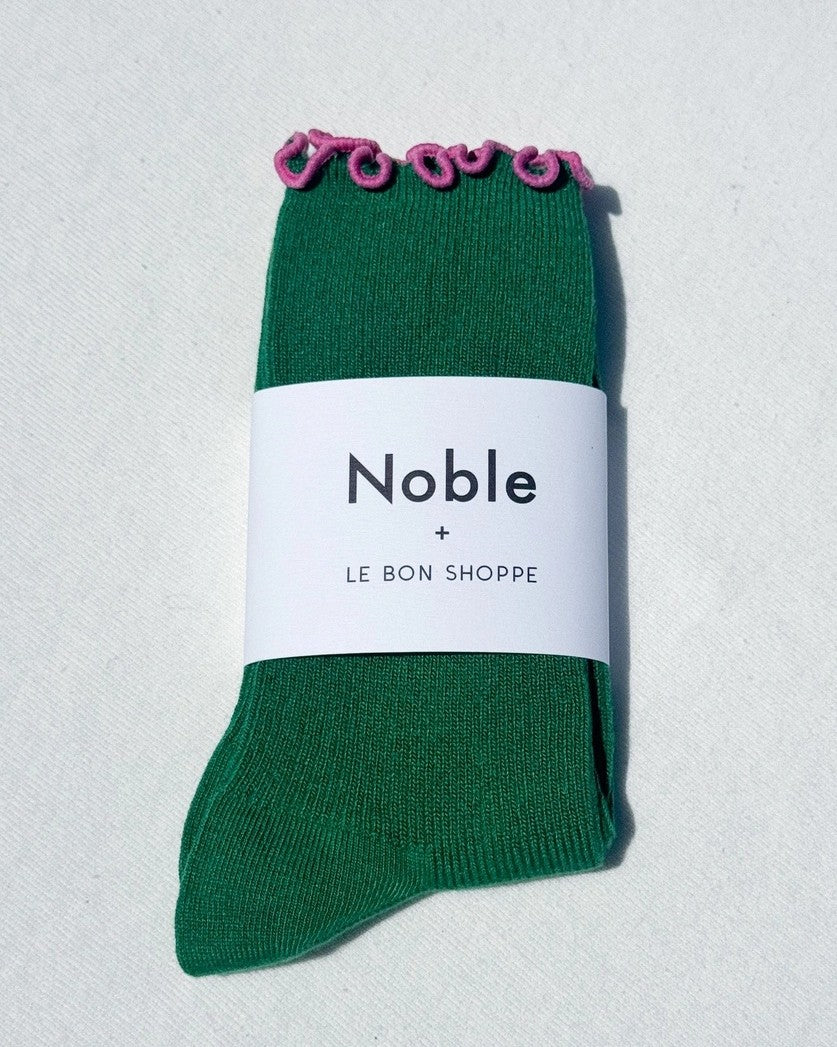 Le Bon Shoppe Noble spinach and pink ruffled modal socks