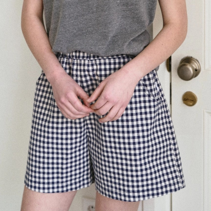 City Shorts, Navy Gingham