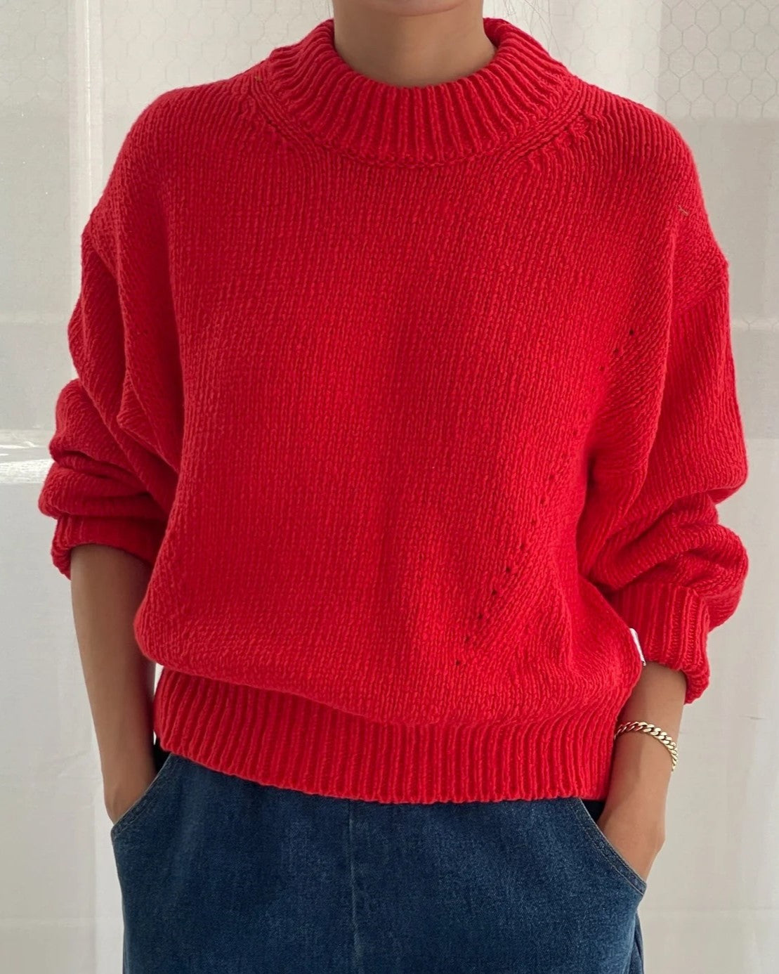 Chili red Zoe sweater by Le Bon Shoppe at Clad, a sustainable clothing store in Asheville, NC