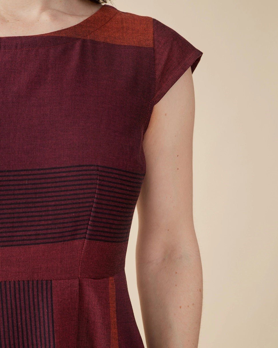 Burgundy stripe gingham fit and flare Devonshire Dress from Mata Traders