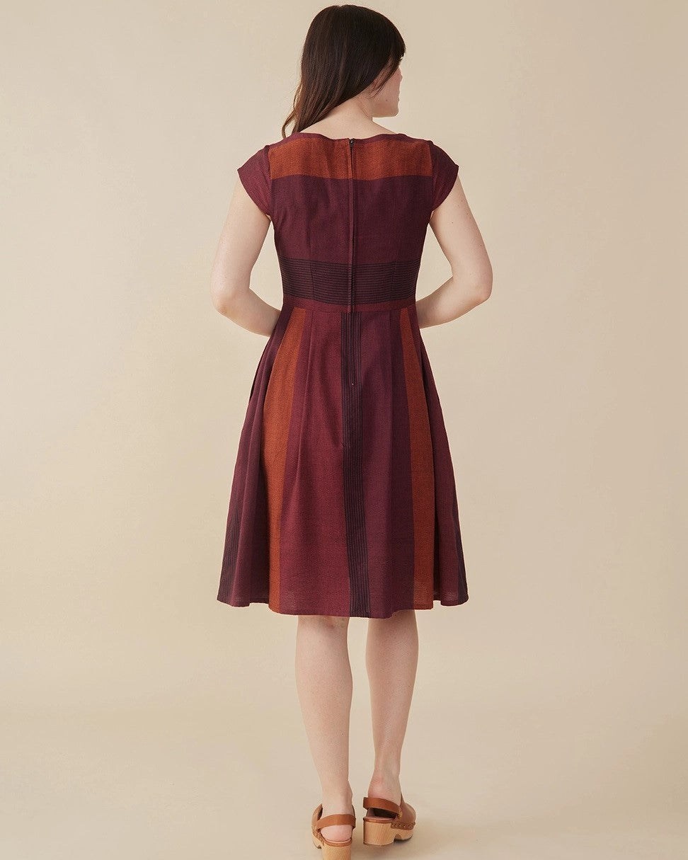 Burgundy stripe gingham fit and flare Devonshire Dress from Mata Traders