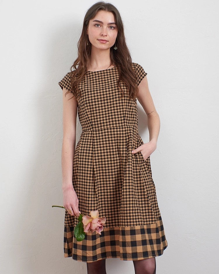 Black and tan gingham fit and flare Devonshire Dress from Mata Traders