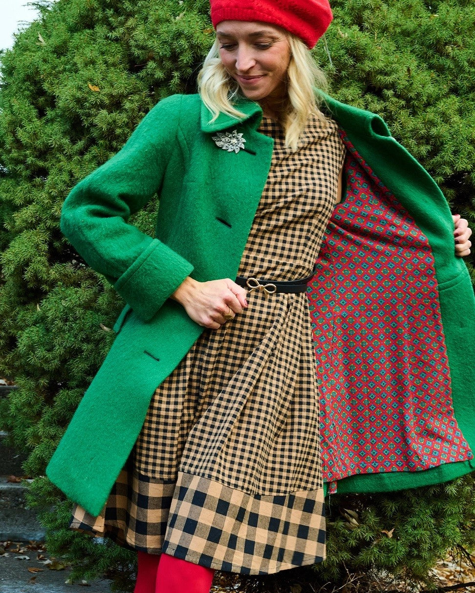 Black and tan gingham fit and flare Devonshire Dress from Mata Traders