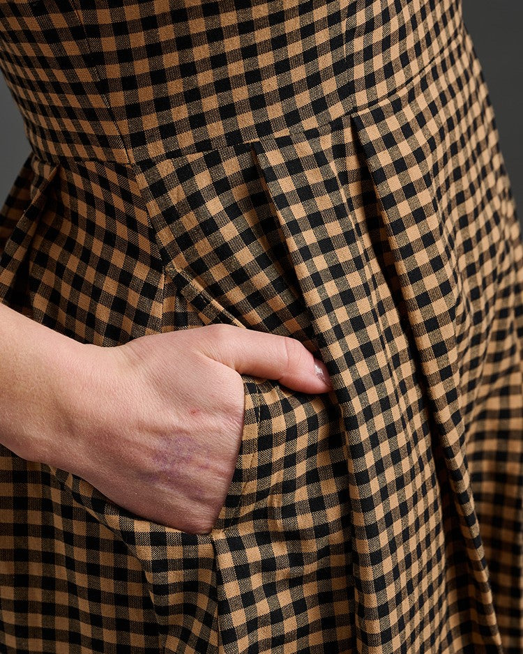 Black and tan gingham fit and flare Devonshire Dress from Mata Traders