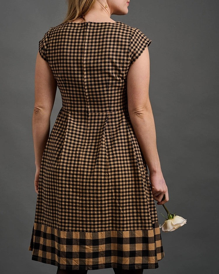 Black and tan gingham fit and flare Devonshire Dress from Mata Traders