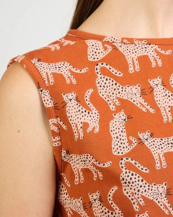 Millie muscle tee in sienna leopards by Mata Traders at Clad, a sustainable clothing boutique in Asheville, NC