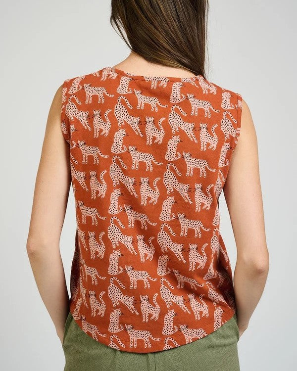 Millie muscle tee in sienna leopards by Mata Traders at Clad, a sustainable clothing boutique in Asheville, NC