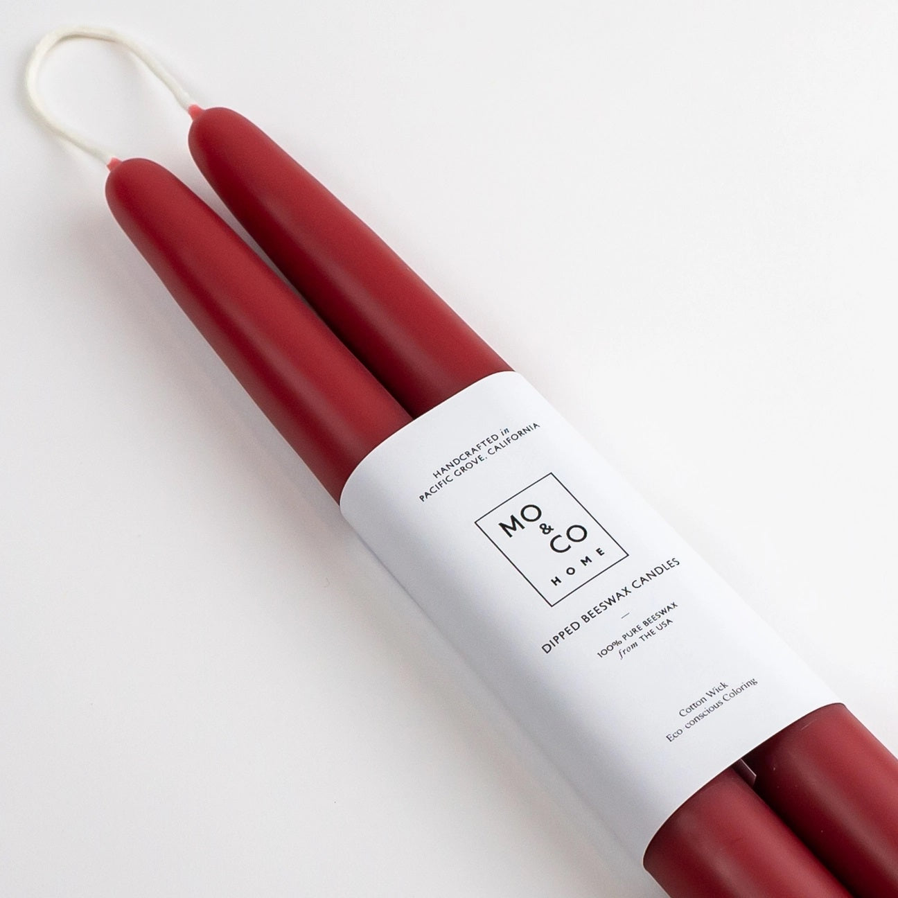 Mo & Co berry red beeswax taper candle pair