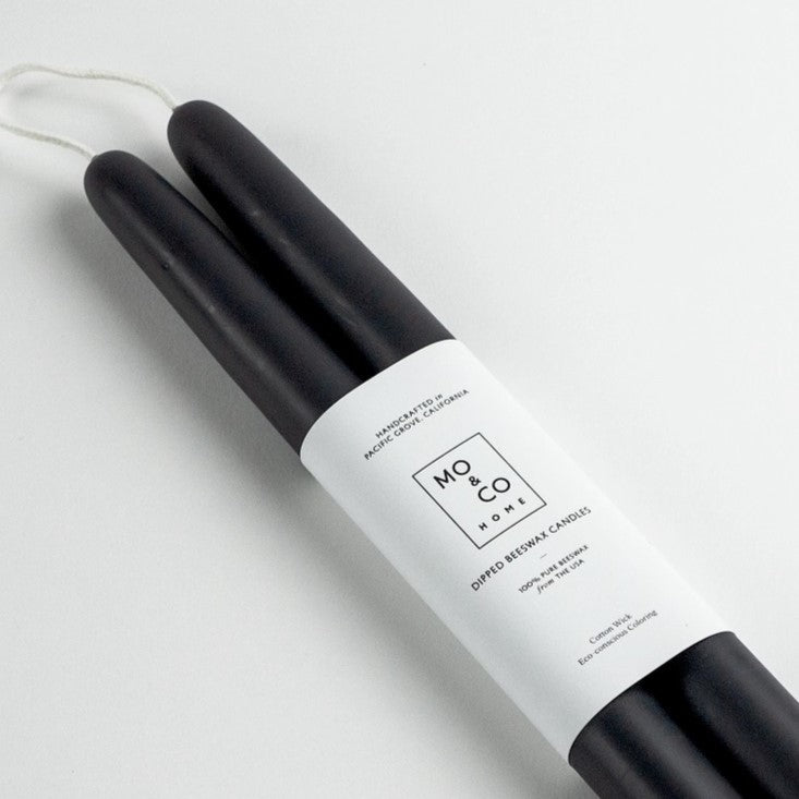 Mo & Co charcoal beeswax taper candle pair