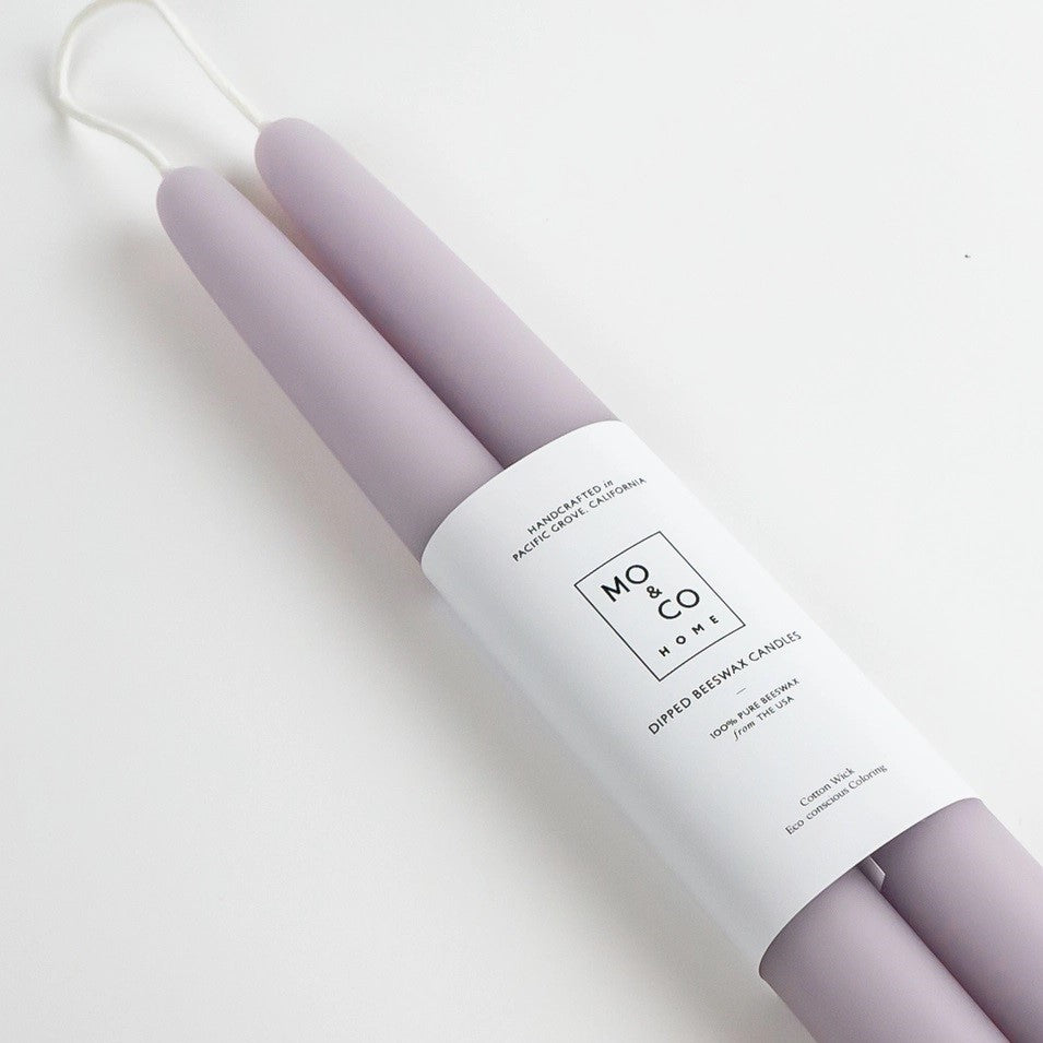 Mo & Co lavender beeswax taper candle pair