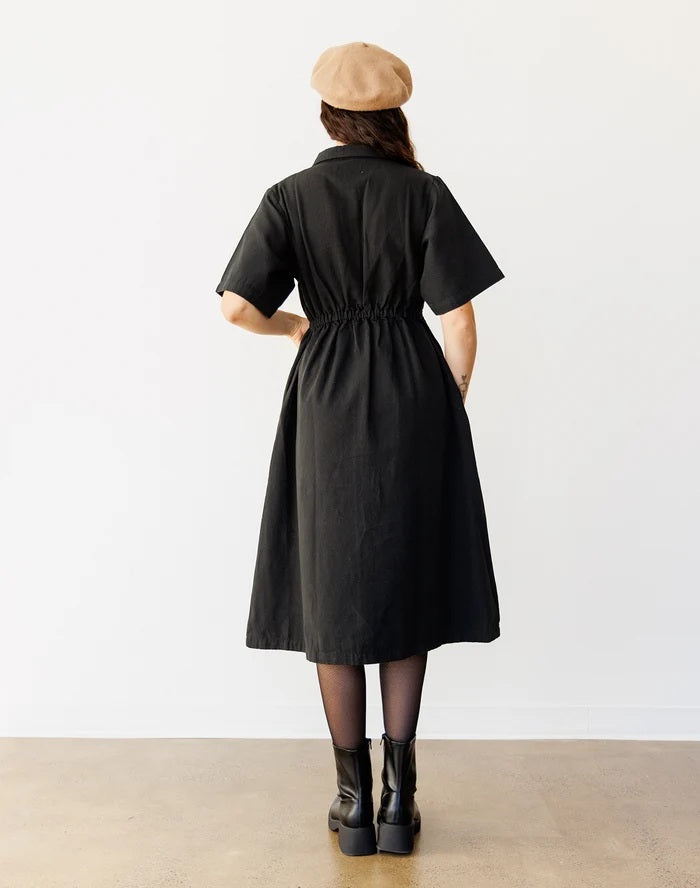 Noble long black utility dress in ash