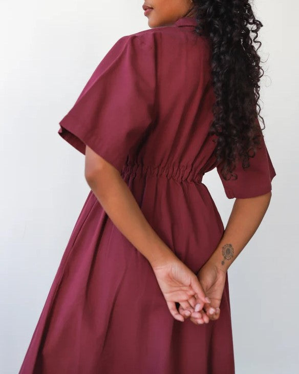 Noble long utility dres in bordeaux burgundy with zipper front