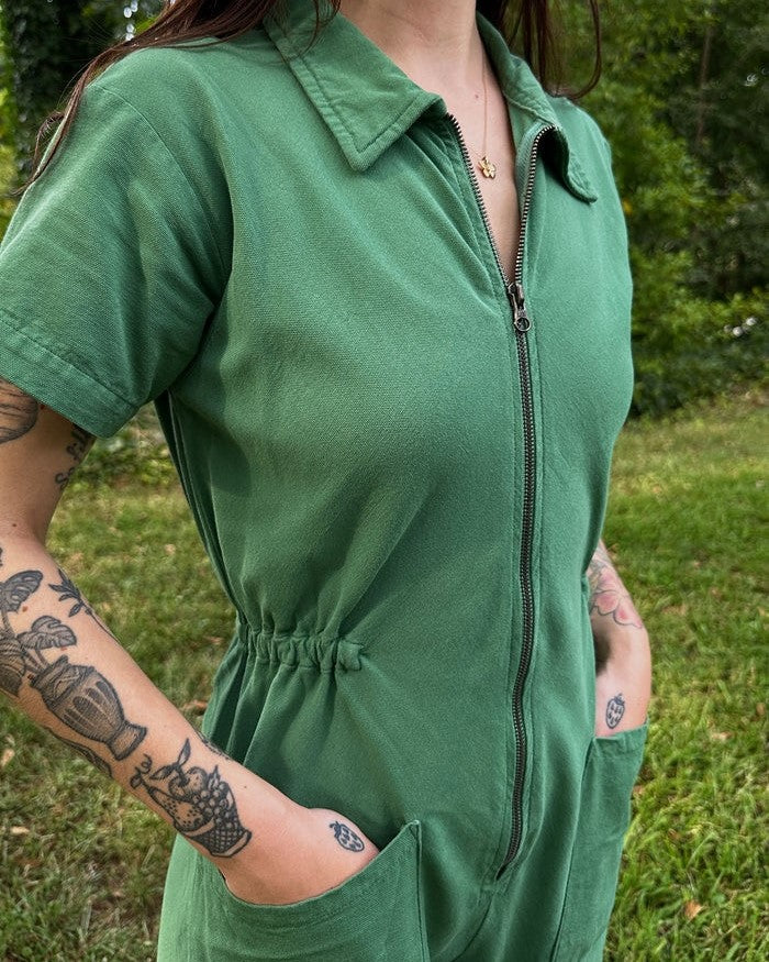 Utility suit in juniper green from Noble at Clad, a sustainable clothing store in Asheville, North Carolina