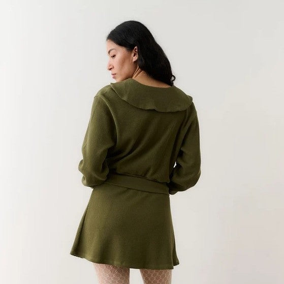 Noble olive waffle thermal sailor cardigan