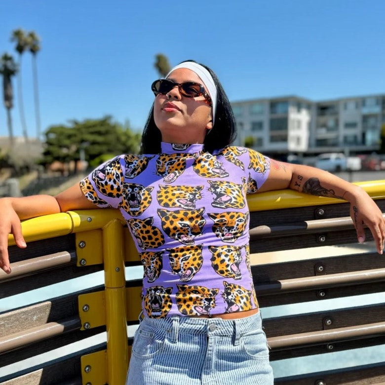 Nooworks Mock Neck Cheetah Head at Clad, a sustainable clothing store in Asheville, NC