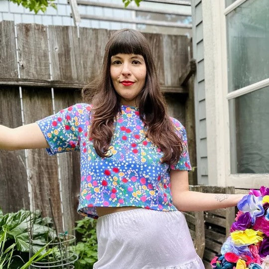 Super Bloom crop top tee from Nooworks at Clad, a sustainable clothing store in Asheville, NC.