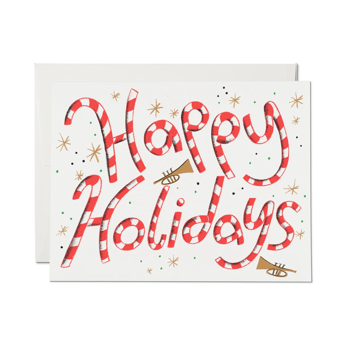 Happy holidays Christmas candy canes greeting card from Red Cap Cards. Single or box set of 8 cards.