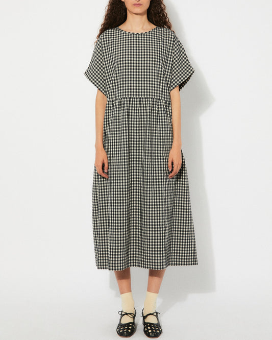 Black gingham checkered Lustre Dress by Rita Row at Clad, a sustainable clothing boutique in Asheville, NC