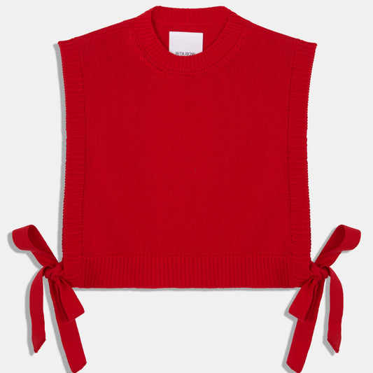 Rita Row red pilea sweater vest with open sides and bow ties on either side at Clad, a sustainable clothing store in Asheville, NC