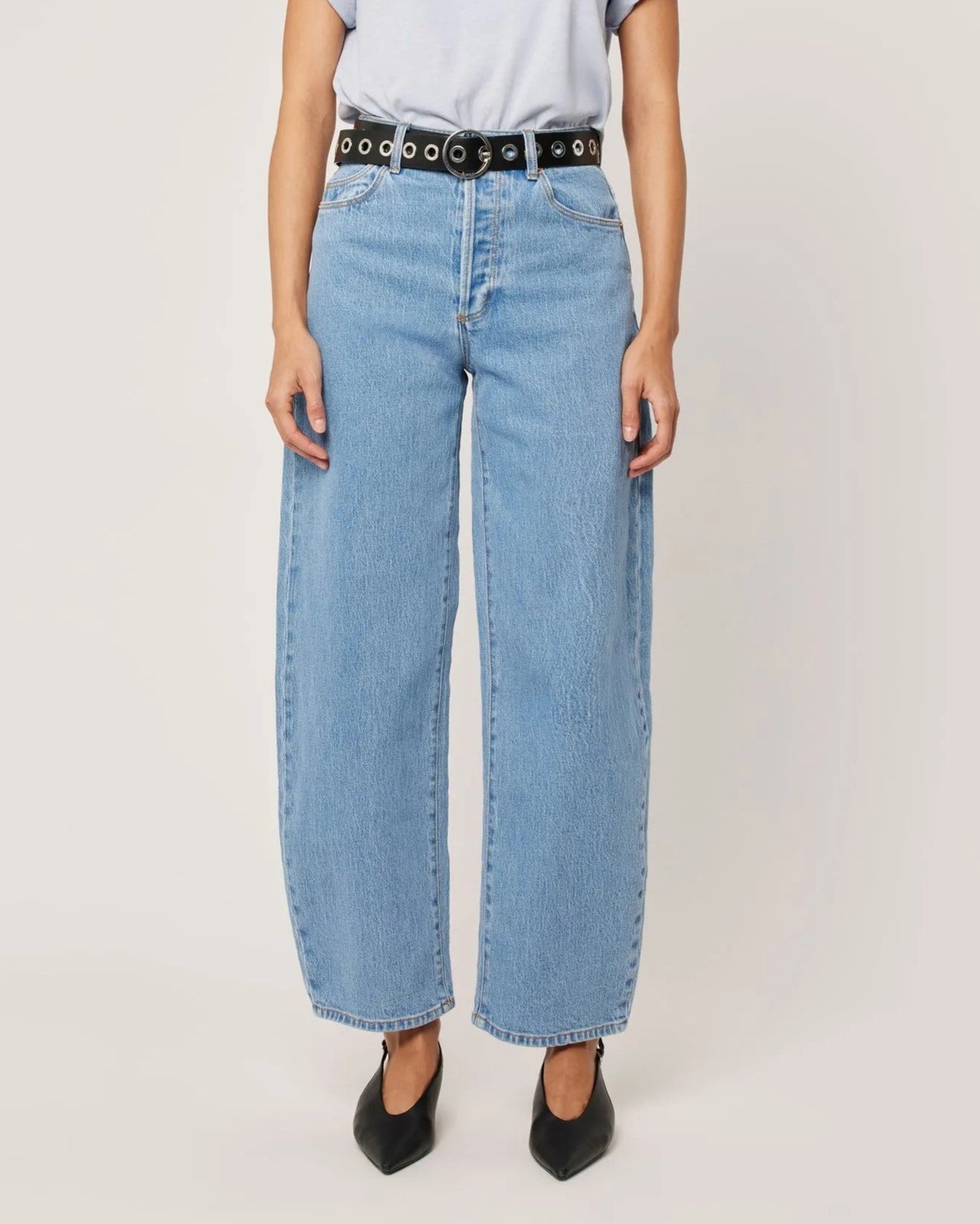 Rolla's Gigi barrel jeans in light country blue at Clad, a sustainable clothing store in Asheville, NC