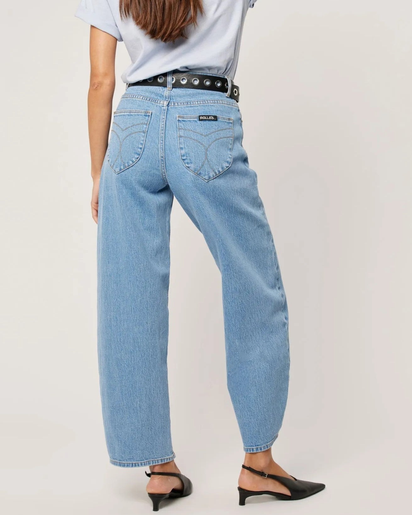 Rolla's Gigi barrel jeans in light country blue at Clad, a sustainable clothing store in Asheville, NC