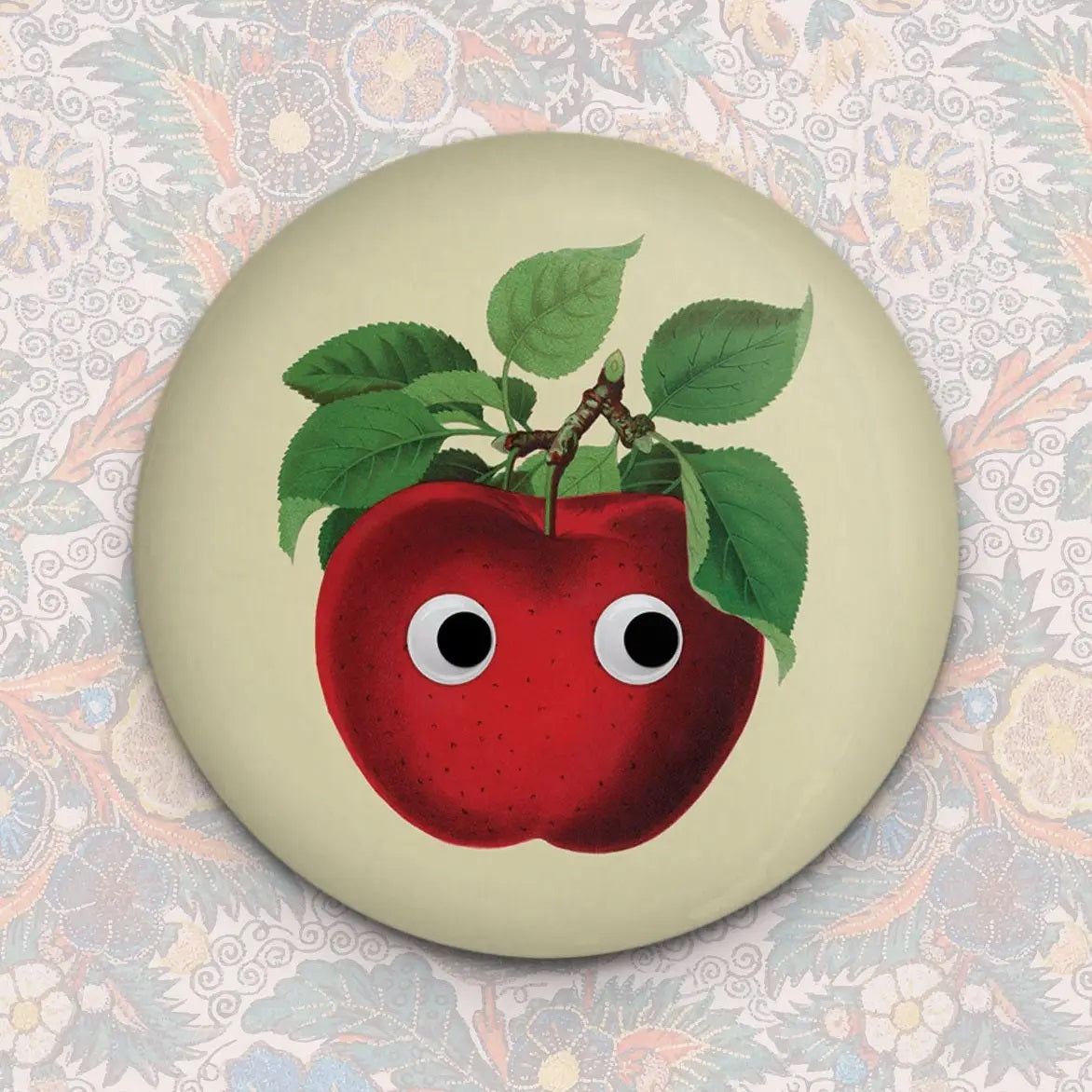 Googly eye apple refrigerator magnet