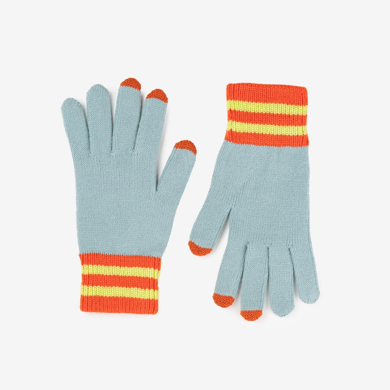 Knit touchscreen gloves in stone blue from Verloop at Clad, a sustainable slow fashion clothing boutique in Asheville, NC
