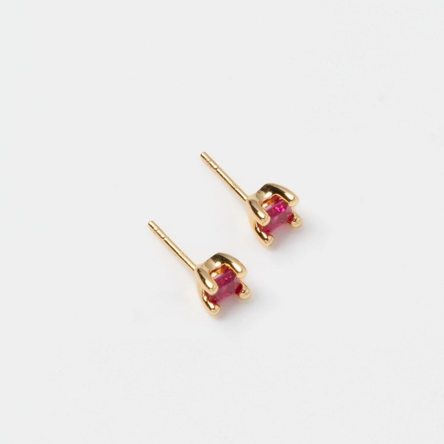 Wolf Circus pink ruby gemstone stud earrings at Clad, a sustainable clothing store in Asheville, NC