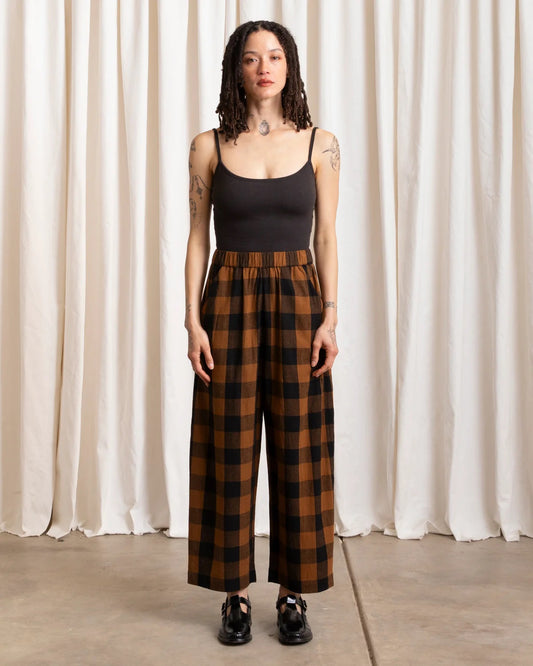Ali Golden copper black check gingham elastic waist pant