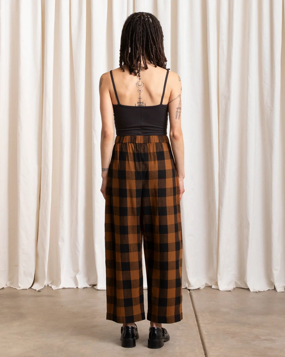 Ali Golden copper black check gingham elastic waist pant