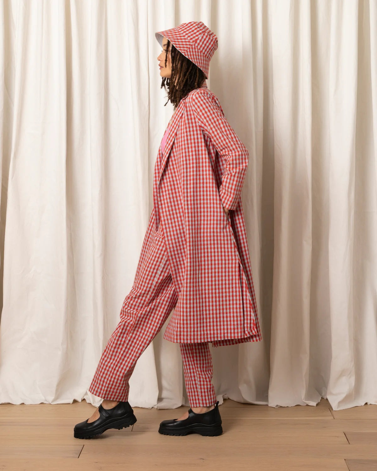 Ali Golden notch jacket in poppy and ice gingham