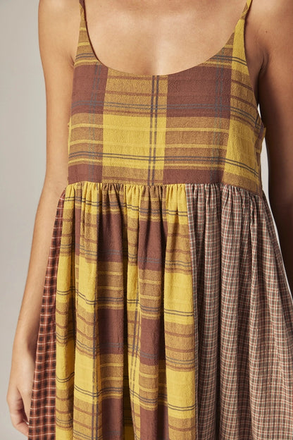 Amente contrast midi dress in plaid brown checkered