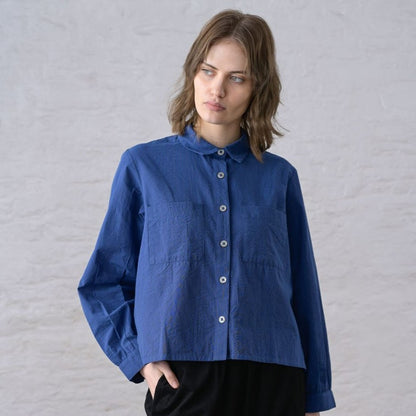 Bibico petrol blue stripe button down blouse